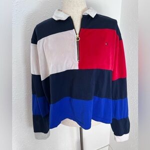 Tommy Hilfiger Y2K Style Velour Color-block Cropped Half-Zip Sweater